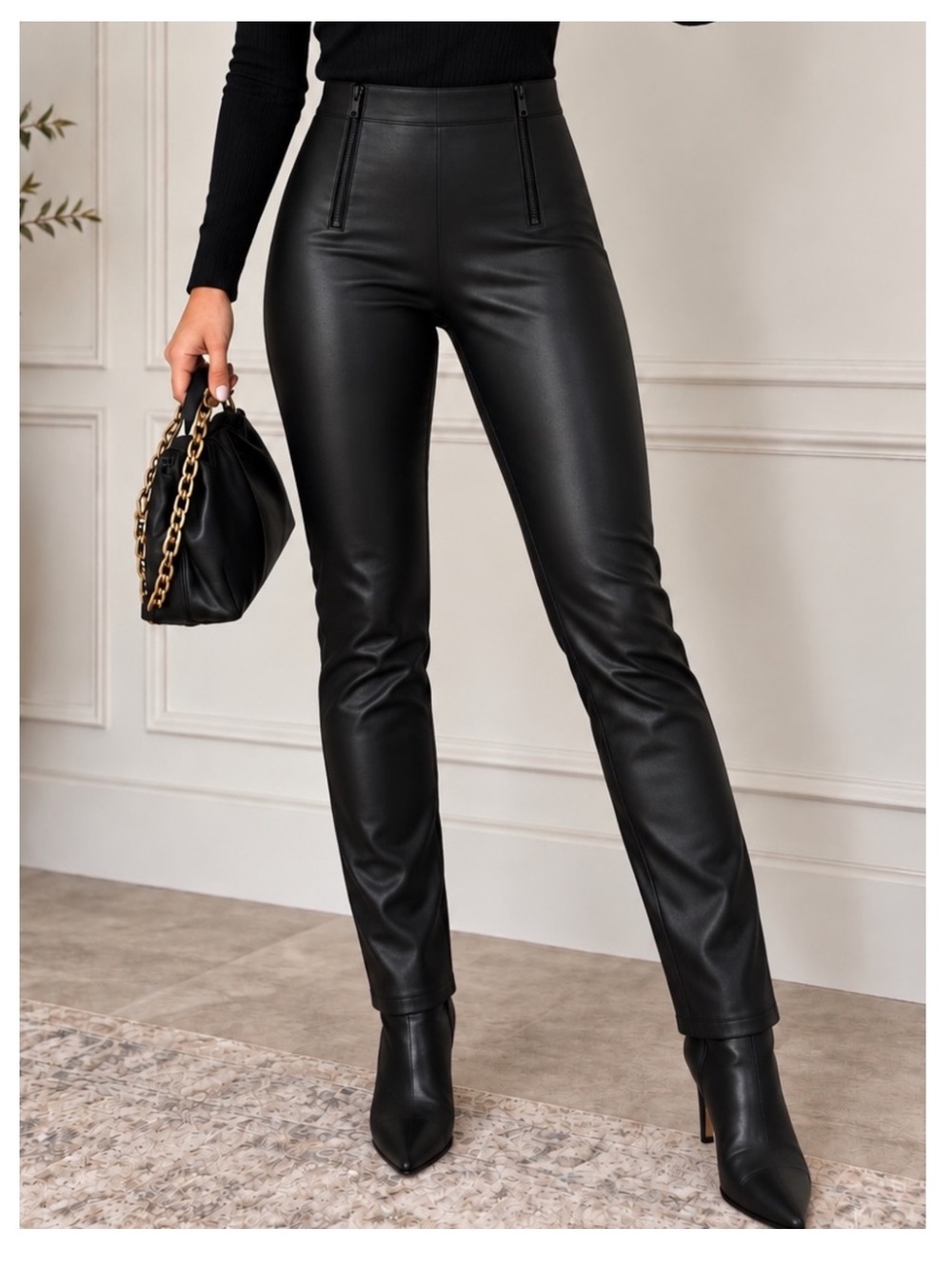 NWT SOFIA VERGARA Faux Leather Rosa Legging w/Double Zipper Detail in Black 16